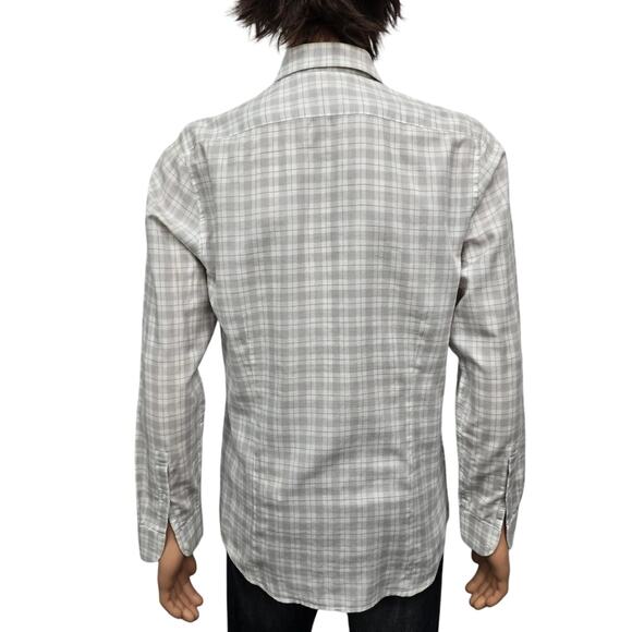 REISS Dress Shirt Men M Slim Fit Woven Gray Check Plaid Long Sleeves Cotton - Picture 9 of 12